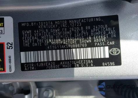 2024 Toyota Camry Se from USA, damaged, VIN 4T1G11AK5RU886769